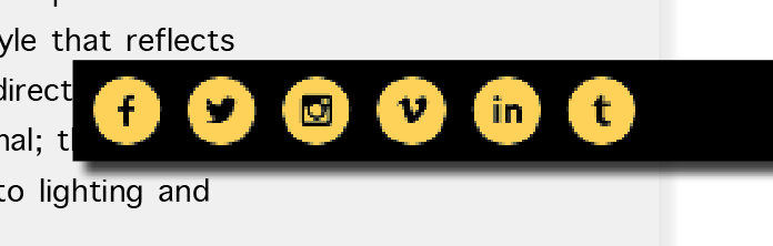 social media bar with small icons of Yellow Fellow accounts