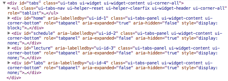 screenshot of CSS classes in jquery UI