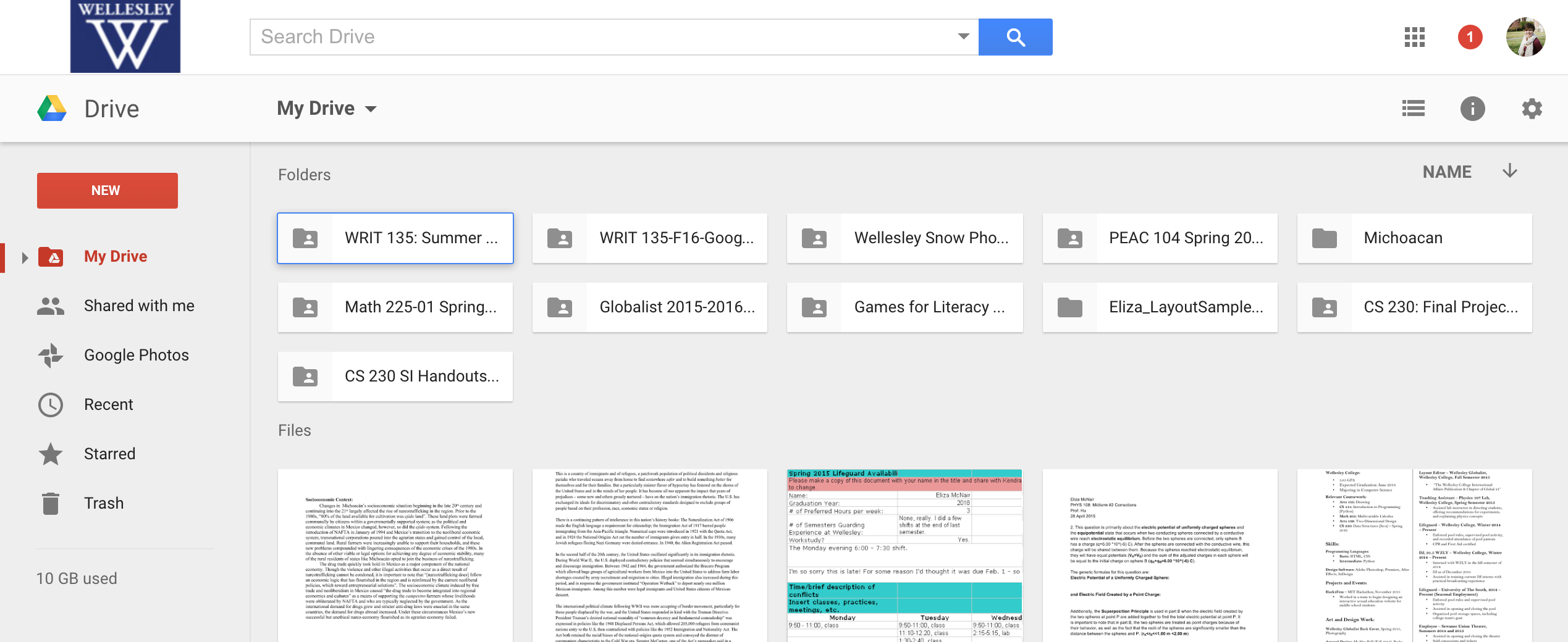 Screenshot of the home screen of Google Drive - Grid View