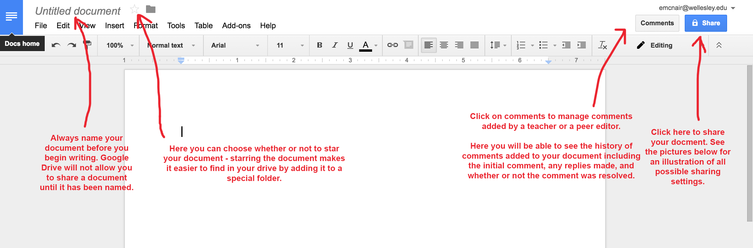 Screenshot of a new, blank Google Drive document.