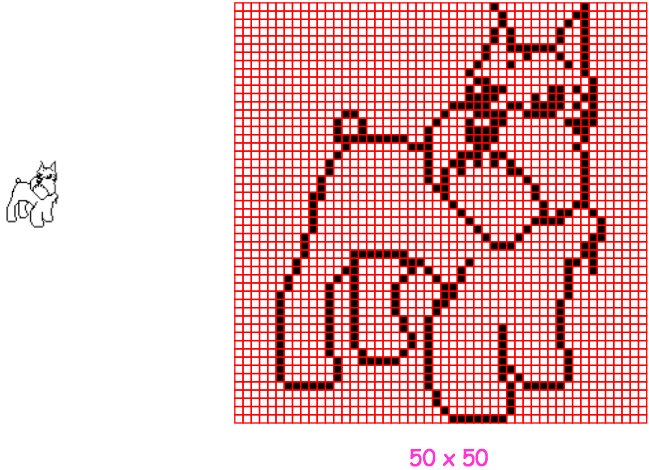 A figure of a Scottish terrier as a set of pixels