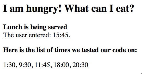  tests results for meal times