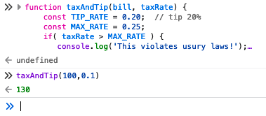 tax and tip JS console example