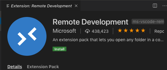 Remote Development Extension summary screenshot