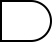 An AND gate, shown as an extended ‘D’ shape: a rectangle where the right-hand corners have been replaced with circular arcs to make a semicircle out of the right third.