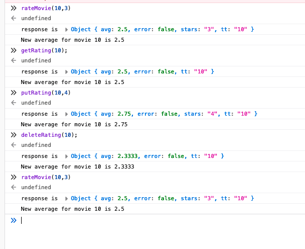 screenshot of JS console
