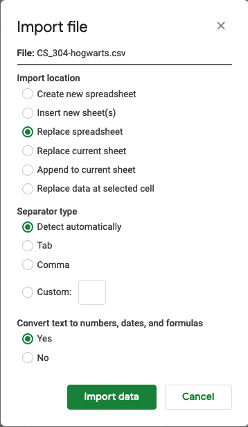 import CSV file into Google Sheets