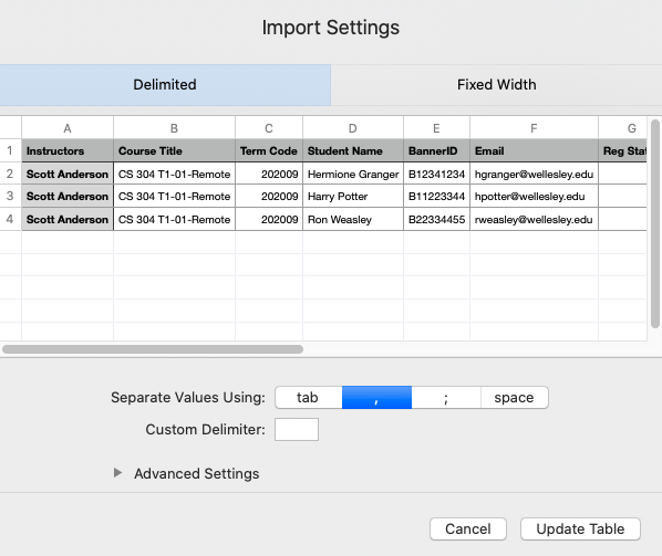 import CSV file into Numbers