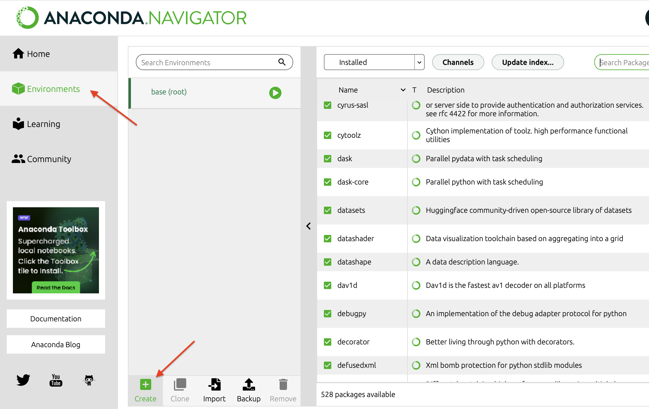 A screenshot showing creation of a new environment.