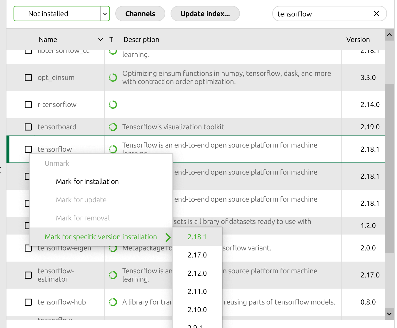 The correct version of TensorFlow for the course.