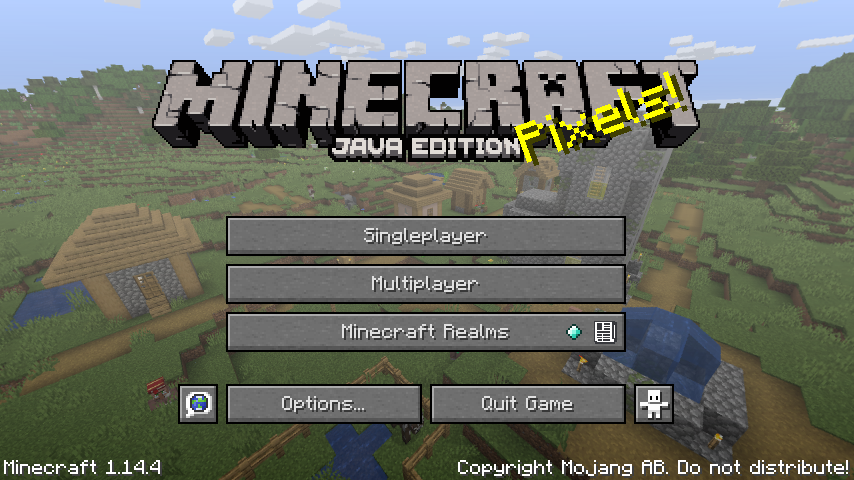 Screenshot of the Minecraft tile screen displaying the logo and buttons for “Singleplayer”, “Multiplayer”, “Minecraft Realms”, “Options”, and “Quit Game”