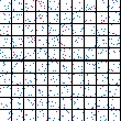 Diagram showing two sets of 50 10x10 regions. In the top set, each region is white, with some blue and red pixels, sometimes very few, sometimes more. In the bottom half, each region is white with exactly 1 red pixel and 5 blue ones. The colored pixels are scattered in different positions in all cases.