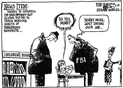 A comical drawing mocking the USA PATRIOT Act